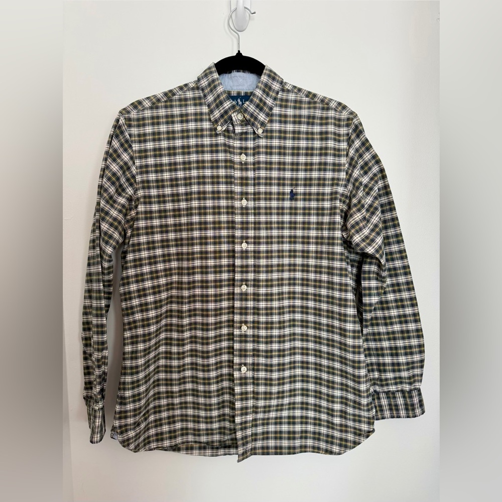 Ralph Lauren Green and White Plaid Shirt